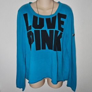PINK Victoria's Secret LOVE PINK Long Sleeve Top Turquoise Blue